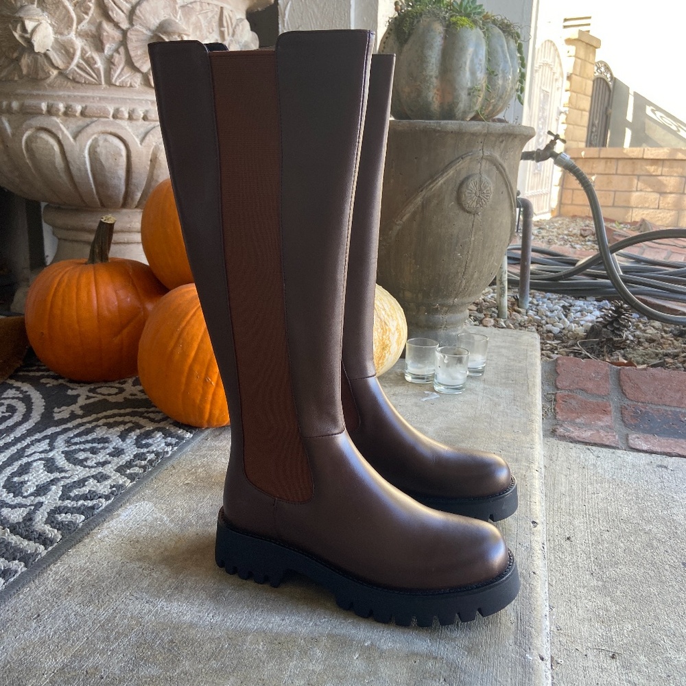 Leather knee high boots